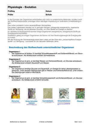 Physiologie - Evolution der Stoffwechelprozesse